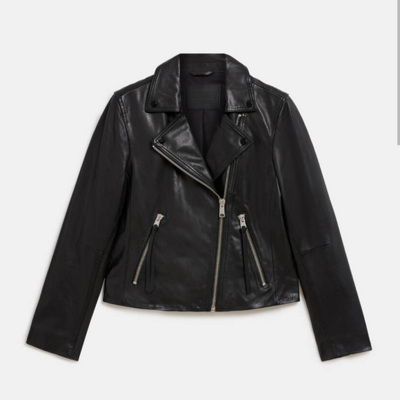 AllSaints Dalby Slim Fit Black Leather Biker Jacket Size 4 NWT Genuine Leather - Picture 9 of 16